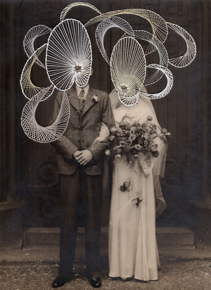 Maurizio Anzeri. I will be with you the night of your wedding. Embroidery on photograph, 21 x 15.5 cm. 2013.